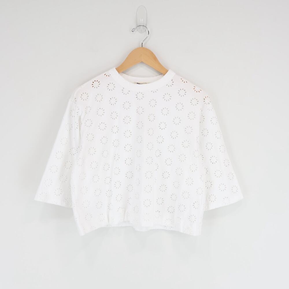 Madewell Embroidered Wide Sleeve Boxy Cotton Tee White Size Small - Picture 2 of 7